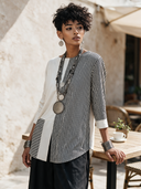 Women's Retro Cotton Patchwork Three-Quarter Sleeve Top ZMZ1978H1SWL