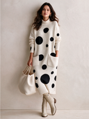 Women's Elegant Polka-Dot Long-Sleeve High-Stretch Knit Midi Dress ZMZ0723I6SWL