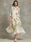 Women's Organza Floral Print Lapel Short-Sleeve Midi Dress (Includes Slip Dress) ZMZ2861D1XT