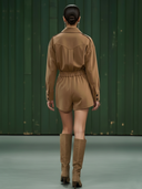 Women's American Retro Cotton Blend Shirt And Shorts Set ZMZ3060A3K