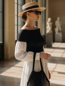 Women's French-style Elegant Knitted And Cotton Blend Off-the-shoulder Long-sleeved Maxi Dress ZMZ0663B7K