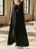 Women's High-end Old-money Style Ramie And Pure Cotton Double-layered Sleeveless Loose-fitting Maxi Dress ZMZ2586B2K