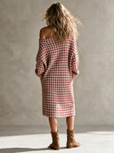 Women's Retro Casual Houndstooth Blend Off-Shoulder Long Sleeve Midi Dress ZMZ2145H0ZJY