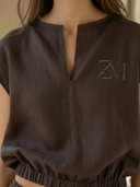 Women's French-style Elegant Linen Blend Embroidered T-shirt And Skirt Set ZMZ2981A8K