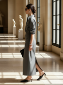 Women's Elegant And Minimalist Pure Cotton Long-sleeved Maxi Dress ZMZ0330B4K