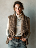 Women's Stylish Khaki Faux Fur Lapel Vest ZMZ3028I7SWL