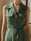 Women's High-end Old-money Style Cotton And Linen Blend Slim-fit Sleeveless Maxi Dress ZMZ2627B9K