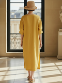 Women's Casual Cotton And Linen Blend V-neck Midi Dress ZMZ2132A7K