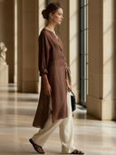 Women's Premium Old Money Style Tencel Blend Long Shirt And Pants Set (scarf Not Included) ZMZ3025A1K