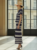 Women's Vacation Old-money Style Knitted Short-sleeved T-shirt And Elastic Waist Skirt Set ZMZ2467B7K