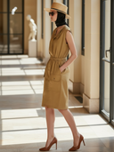 Women's Casual, Vintage Style, Pure Cotton Elastic Waist Sleeveless Midi Dress ZMZ1147B9K