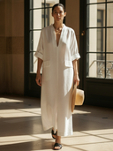 Women's Casual Cotton And Linen Blend V-neck Maxi Dress ZMZ2083A4K