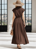 Women's Old Money Style Brown Cotton And Linen Sleeveless Commuter Dress ZMZ2879B7U