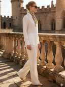 Women's Retro Casual Solid Color Chiffon Shirt And Trousers Two-Piece Set ZMZ2672B6TO