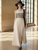 Women's Casual Old-fashioned Knitted Patchwork Pure Cotton Sleeveless Slim Fit Maxi Dress ZMZ2411B0K