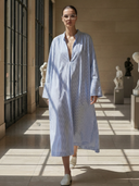 Women's Casual Cotton Blend Vertical Striped V-neck Maxi Dress ZMZ2149A8K