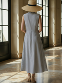 Women's High-end French Cotton Blend Striped Sleeveless Maxi Dress  ZMZ1453B1K