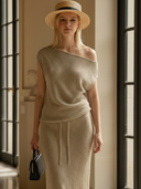 Women's French-style Elegant Vacation Knit T-shirt And Skirt Set ZMZ0490B3K