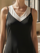 Women's High-end Old-money Style Lyocell Blend Black And White Patchwork Sleeveless Maxi Dress ZMZ2874B4K