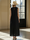 Women's High-end Vintage-style Cotton And Linen Herringbone Texture Sleeveless Maxi Dress ZMZ2827B3K