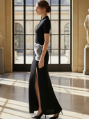 Women's High-end Old-money Style Knitted Slim-fit Short-sleeved Maxi Dress ZMZ2529B3K