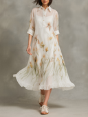 Women's Organza Floral Print Lapel Short-Sleeve Midi Dress (Includes Slip Dress) ZMZ2861D1XT