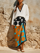 Women's Solid Color Top And Polka Dot Wrap Skirt Two-Piece Set ZMZ2730G2XT