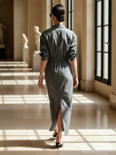 Women's Elegant And Minimalist Pure Cotton Long-sleeved Maxi Dress ZMZ0330B4K