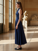 Women's Fashionable Old-fashion Style Pure Cotton Halter Neck Sleeveless V-neck Maxi Dress ZMZ2413B8K