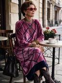 Women’s Vintage-Style Elegant Round-Neck Velvet Printed Loose-Fit Maxi Dress ZMZ3066J6ZYY