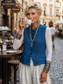 Women's Casual Vintage Cotton-Linen Single-Breasted Vest ZMZ1658F0ZYY