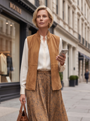 Women's Stand Collar Faux Suede Vest, Sleeveless Lace Up Waistcoat, Vintage Loose Open Front Outerwear For Fall ZMZ0983I9YZH