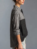 Women's Vintage Casual Cotton-Linen Vertical-Stripe Long-Sleeve Shirt ZMZ0262G1ZYY