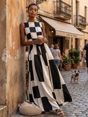 Women's Casual & Stylish Plaid And Stripe Paneling Sleeveless Maxi Dress ZMZ1139E4ZYY