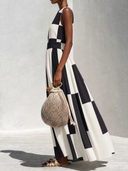 Women's Casual & Stylish Plaid And Stripe Paneling Sleeveless Maxi Dress ZMZ1139E4ZYY