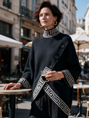 Women’s American Vintage Style Black Key Trim Mock Neck Asymmetric Hem Knit Sweater ZMZ2665J6ZYY