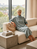 Women's Turtleneck Long Sleeve Ribbed Knit Midi Sweater Dress ZMZ0884I4YZH