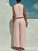 Women's Casual Vacation Style Linen-Cotton Blend Sleeveless Two-Piece Set ZMZ1860E8YZH