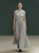 Women's High-end Old-money Style V-neck Cotton And Linen Blend Sleeveless Elastic Waist Dress ZMZ1415B4K