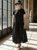 Women's Minimalist Old-money Style Pure Cotton Short-sleeved Loose-fitting Maxi Dress ZMZ2491B0K