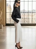 Women's High-end Old-money Style Lyocell Blend Long-sleeved Shirt And Elastic Waist Cropped Trousers Set ZMZ1477B0K