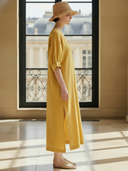 Women's Casual Cotton And Linen Blend V-neck Midi Dress ZMZ2132A7K