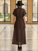 Women's Fashionable Old-fashion Ramie Slim-fit Short-sleeved Maxi Dress ZMZ1286B5K