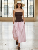 Women's Fashionable Old-fashion Knitted Patchwork Pure Cotton Strapless Maxi Dress ZMZ1114B2K