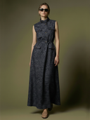 Women's Premium Old Money Style Cotton And Linen Blend Stand-collar Sleeveless Maxi Dress ZMZ2963A7K