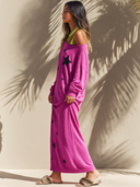 Women's Retro Casual Knitted Star Color Block Long Sleeve Loose Maxi Dress ZMZ1531J5ZJY
