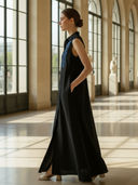 Women's High-end Old-money Style Embroidered Cotton And Linen Blend Sleeveless Maxi Dress ZMZ1401B2K