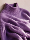 Women's Stylish, Warm, High-neck Purple Knit Sweater With Puff Sleeves ZMZ1497I4SWL