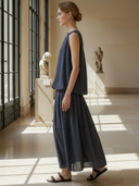 Women's French-style Elegant Tencel Blend Sleeveless Maxi Dress ZMZ3064A3K