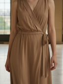 Women's Old-fashioned Lyocell Sleeveless V-neck Maxi Dress ZMZ1245B2K